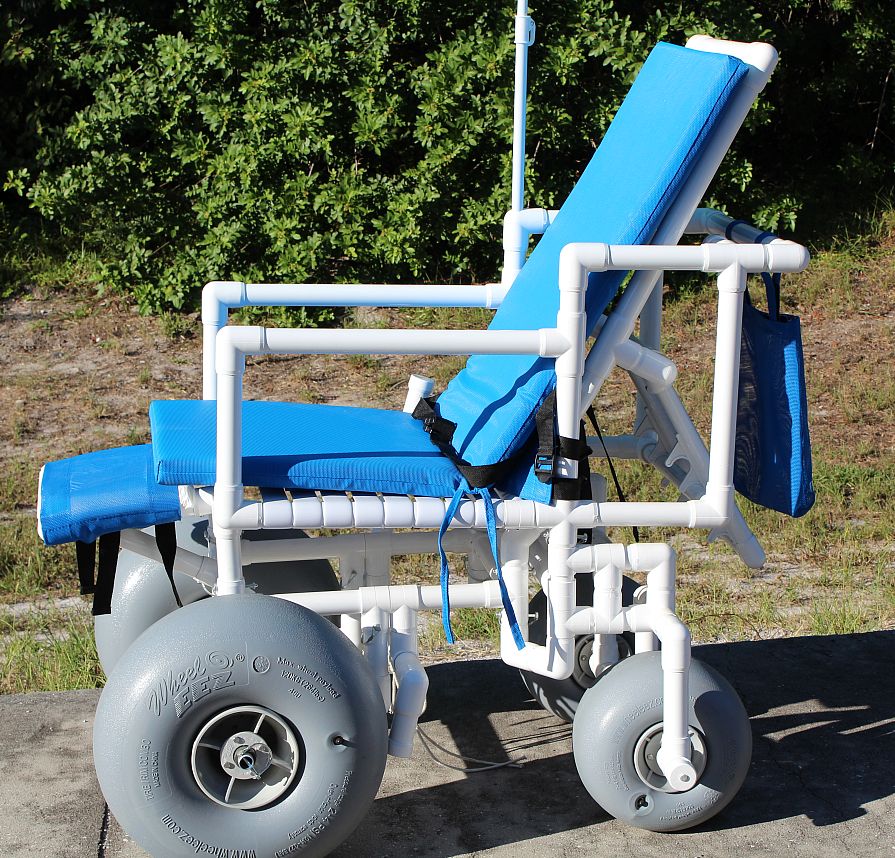 Healthline Wheeleez Reclining Beach Wheelchair w/Front Balloon Wheels and Swivel Back Casters