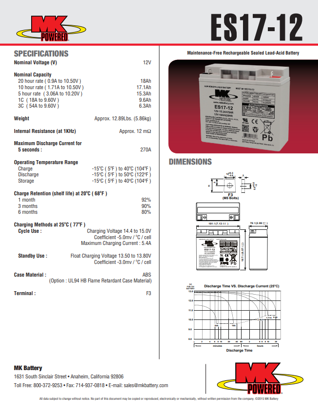 Batería AGM sellada MK Battery M17