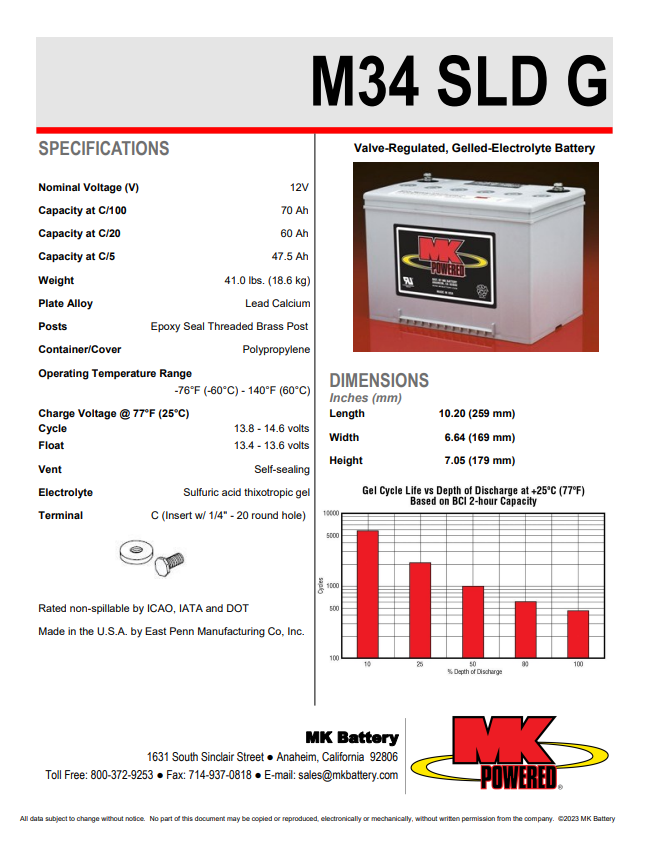 M34 12V 60AH GEL Battery ( Sold in pairs )