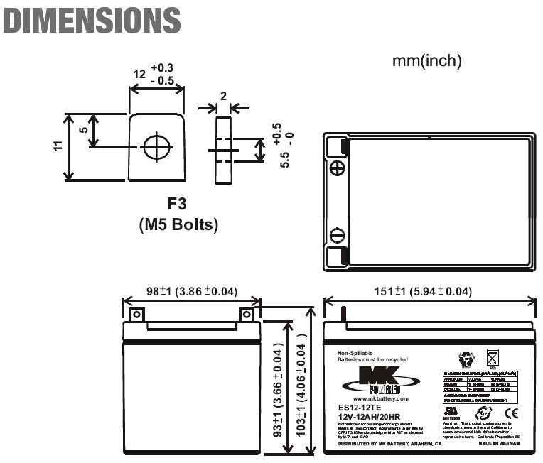 MK 12V12AH AGM Battery Pair - Sealed AGM Battery (Set of 2)