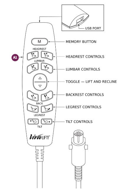 PRIDE HAND CONTROL,VIVA LIFT,POWER HEADREST/LUMBAR,DUAL MOTOR W/ HEAT,TILT,W/VIVA LOGO- PLR4955