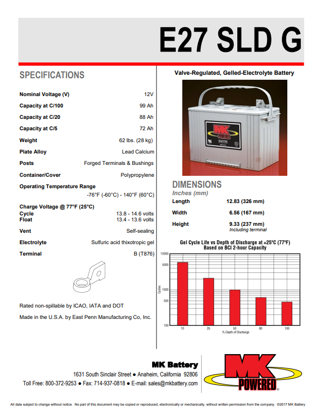 Batería de gel sellada MK Battery E27 (se necesitan 2)
