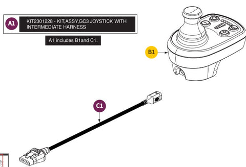 Pride Joystick GC3 Assembly with Intermediate Harness-KIT2301228