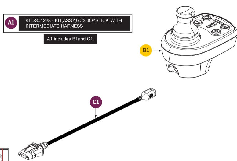 Pride Joystick GC3 Assembly with Intermediate Harness-KIT2301228