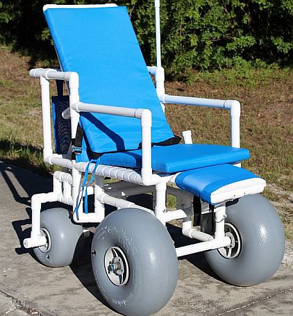 Healthline Wheeleez Reclining Beach Wheelchair w/Front Balloon Wheels and Swivel Back Casters