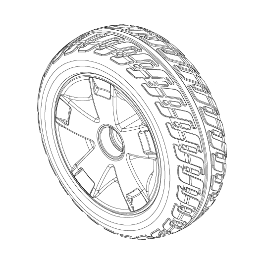 PRIDE WHEEL,ASSY,REAR,BLACK TIRE/PPW-SIL-04 RIM,PU FOAM,3/4 WHEEL,HEAVY DUTY,10.75" (WHL138622)
