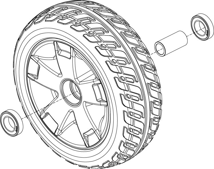 Pride- WHEEL ASSY FRONT BLACK TIRE/SILVER RIM 8" (WHLASMB1806)